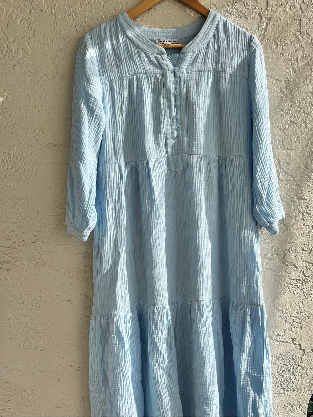 Yakira Bella Light Blue Maxi Dress with Button Front Very Comfy Size S Like New